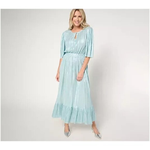 by Stacy London Pet Metallic Plisse Pleated Midi Dress Icicles Petite 2X A671331 - Picture 1 of 1
